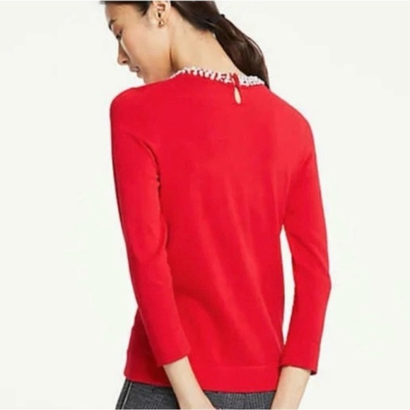 Ann Taylor Womens Red Sweater XS Crystal Embellishments Jewelled Holiday Preppy - Picture 3 of 16